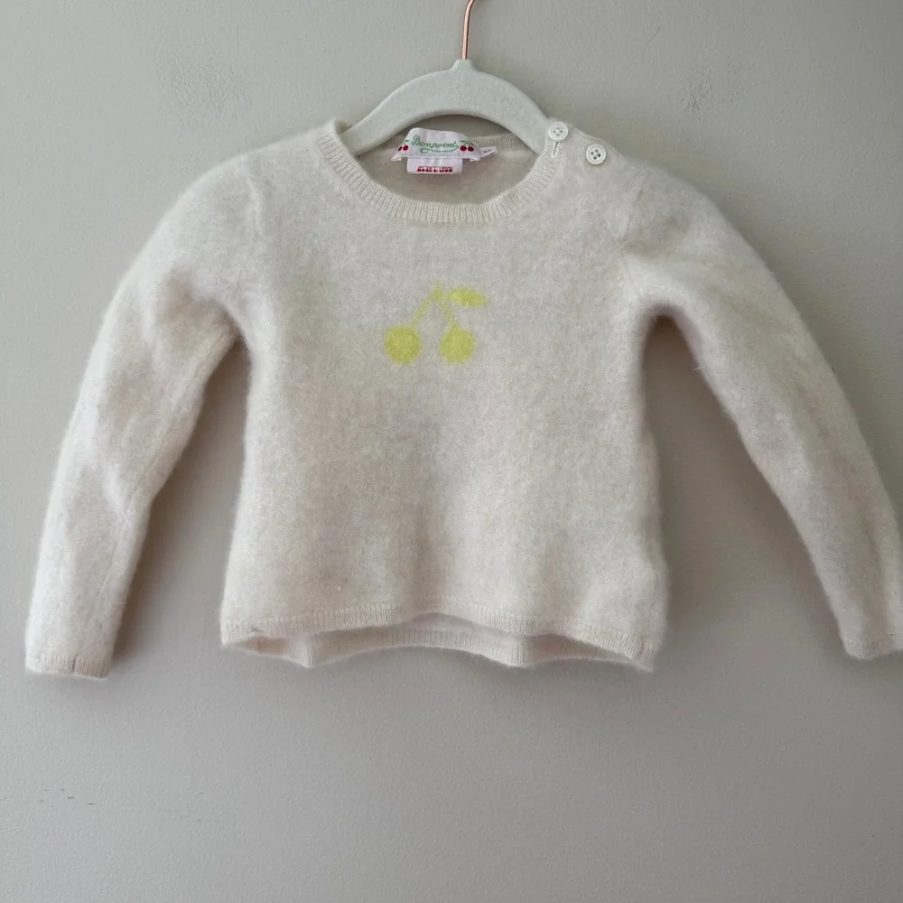 Bonpoint Toddler Cream 100% Cashmere Yellow Cherry Sweater Size 3A S03XJUK00003